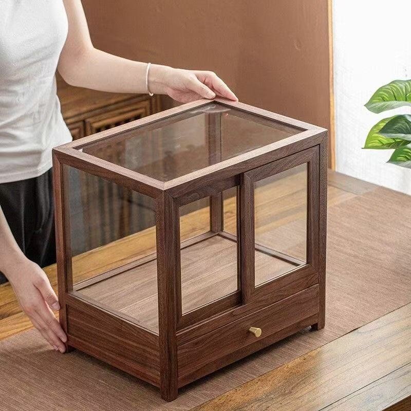 Storage - ชุดน้ำชาตั้งโต๊ะลายไม้วอลนัทอเมริกันเหนือ, กล่องเก็บถ้วยชา, ตู้โชว์รูปปั้นเวินว่าน, ตู้โชว์เครื่องสำอางสำหรับผู้หญิง