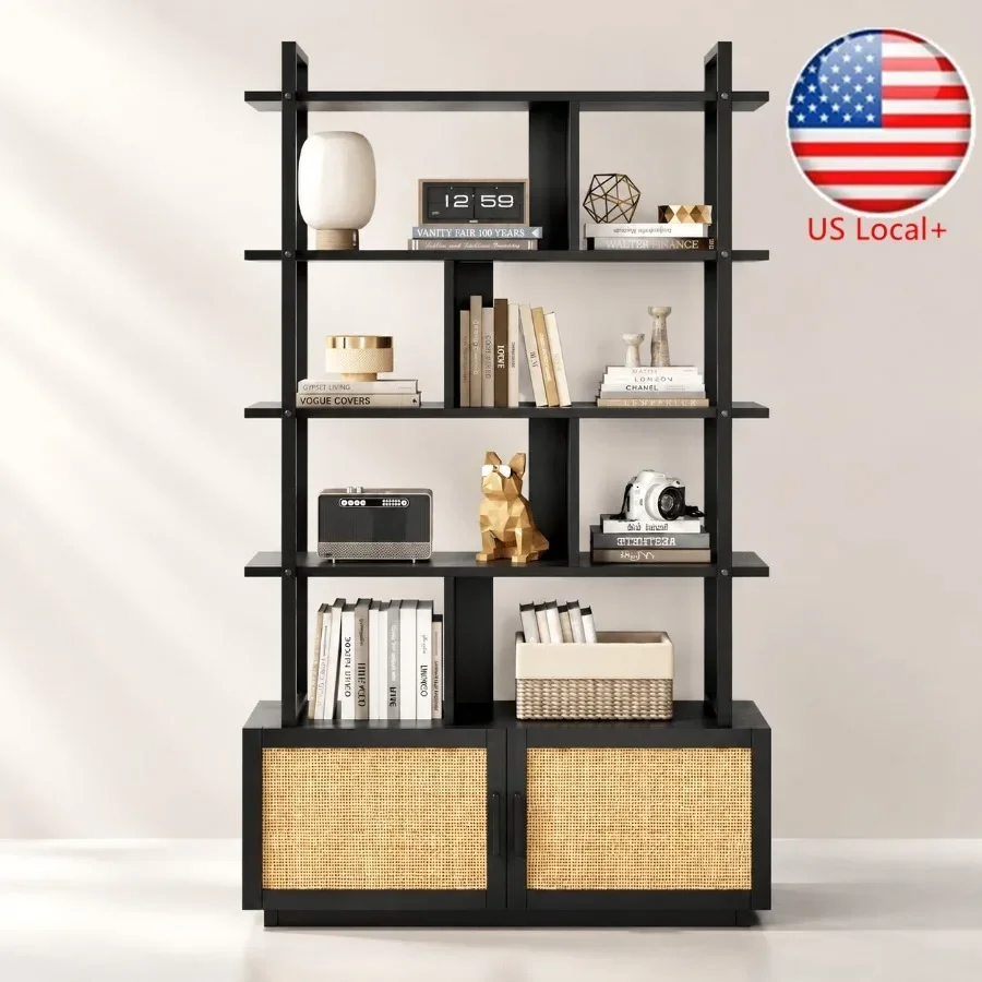 Storage - ชั้นวางหนังสือหวาย 5 ชั้น พร้อมตู้เก็บของแบบมีประตู สูง 71.1