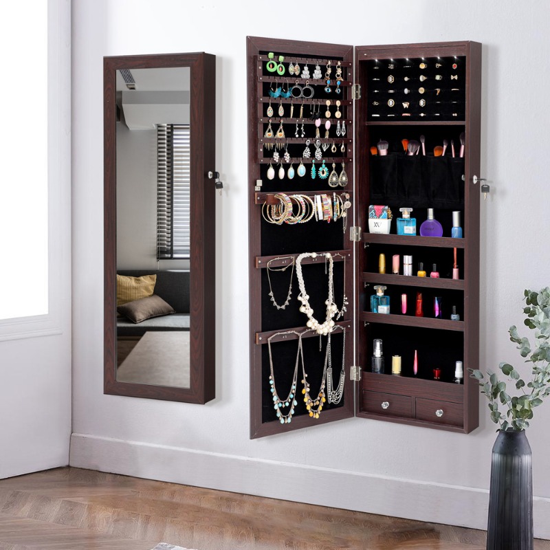Full Length Mirror Jewelry Armoire - กระจกแต่งตัวแบบเต็มตัว กระจกแต่งหน้าในบ้าน ตู้เก็บเครื่องประดับ ตู้เก็บของแบบรวม ห้องนอนเด็กผู้หญิง แบบแขวน
