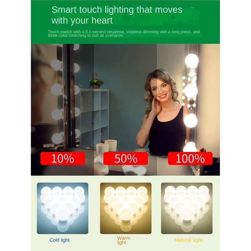 Dressing Table Vanity With Lighted Mirror - ไฟ LED สำหรับโต๊ะเครื่องแป้งแบบชาร์จไฟได้ด้วย USB, หลอดไฟปรับความสว่างได้ 10