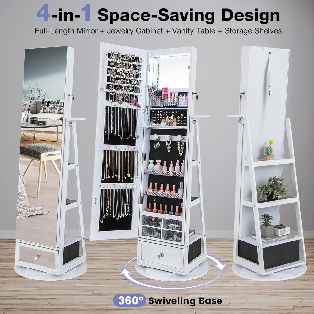 360 °   ตู้เก็บเครื่องประดับแบ - Full Length Mirror Jewelry Armoire บทวิจารณ์และราคา