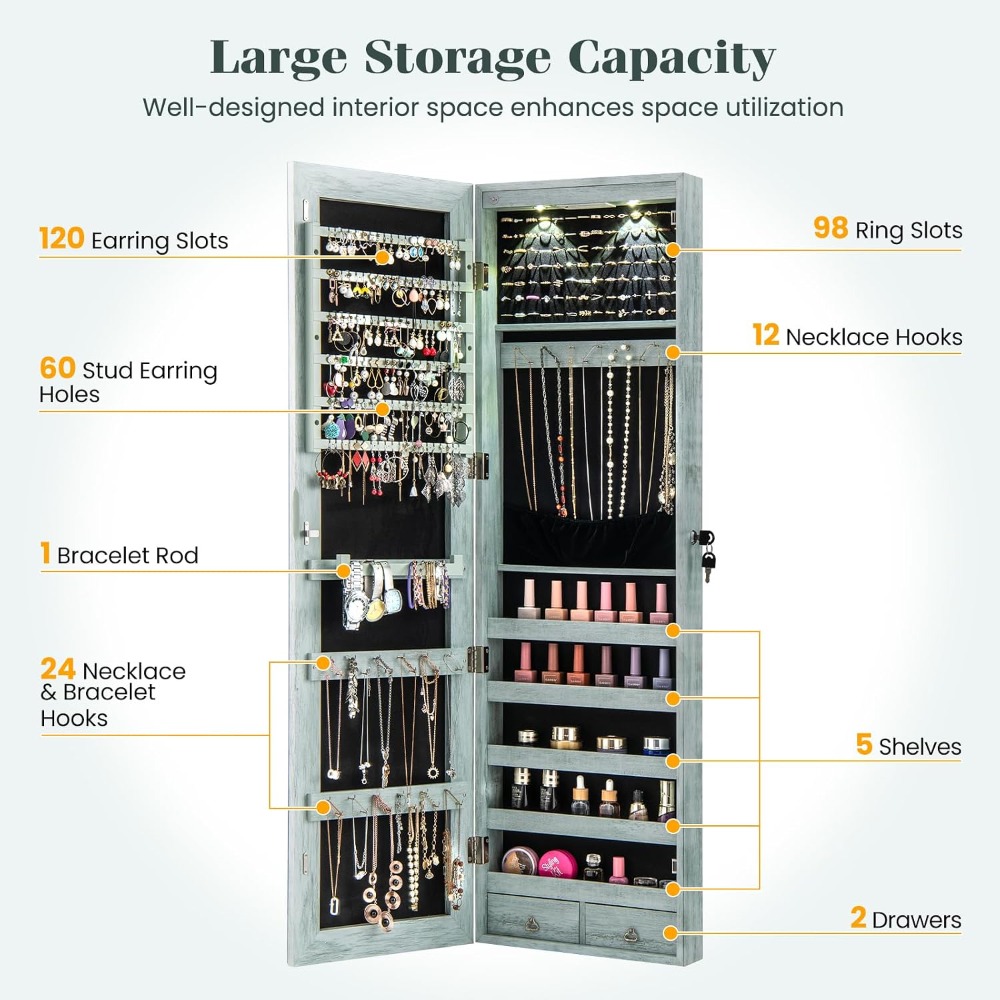 ตู้เก็บเครื่องประดับติดผนังหรื - Full Length Mirror Jewelry Armoire บทวิจารณ์และราคา