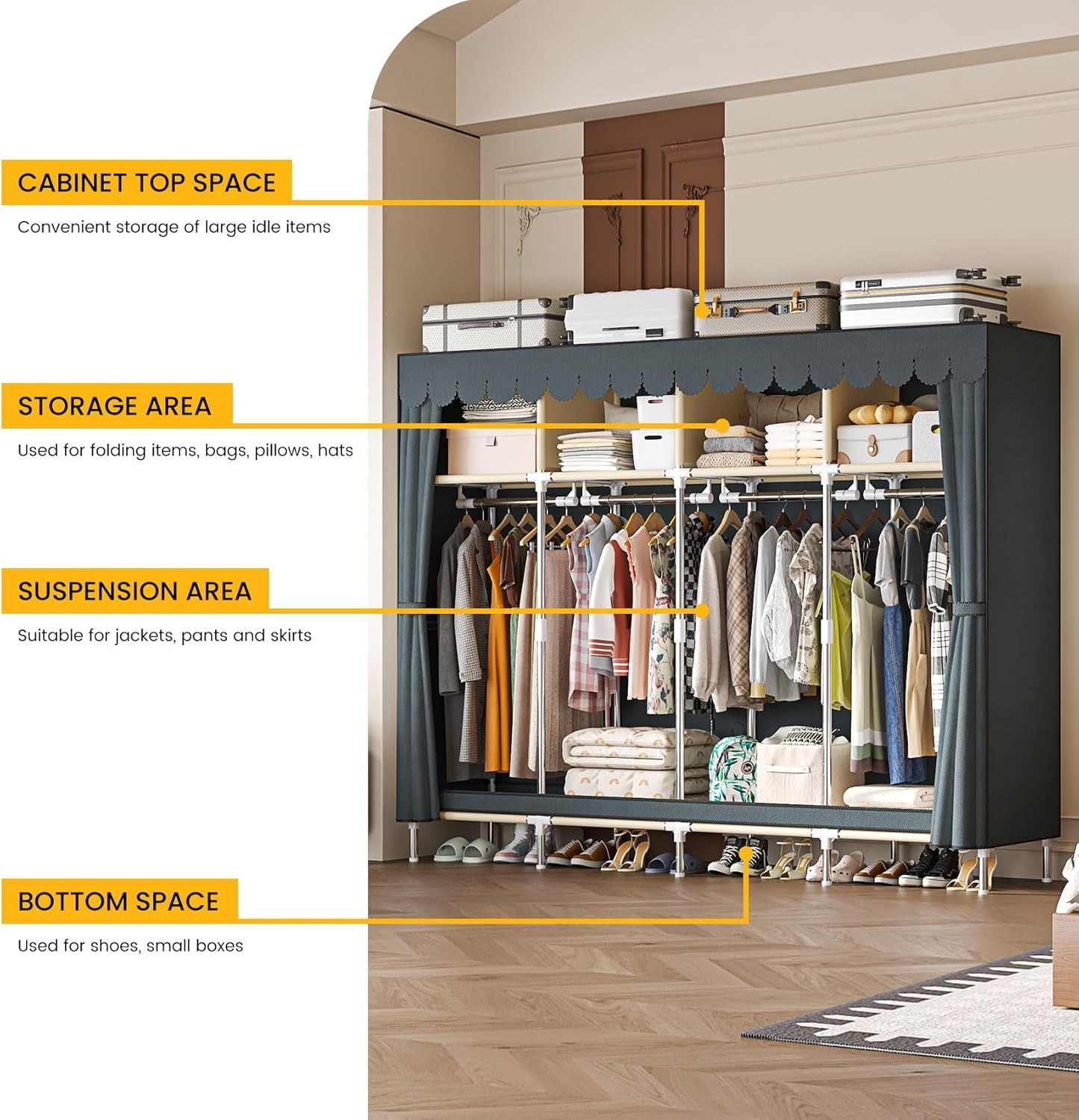 ตู้เสื้อผ้าแบบพกพาขนาด 79 นิ้ว - Wardrobe Closet Portable Fabric Cover บทวิจารณ์และราคา
