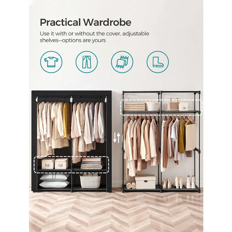 ตู้เสื้อผ้าสีดำแบบพกพาสำหรับห้ - Wardrobe Closet Portable Fabric Cover บทวิจารณ์และราคา