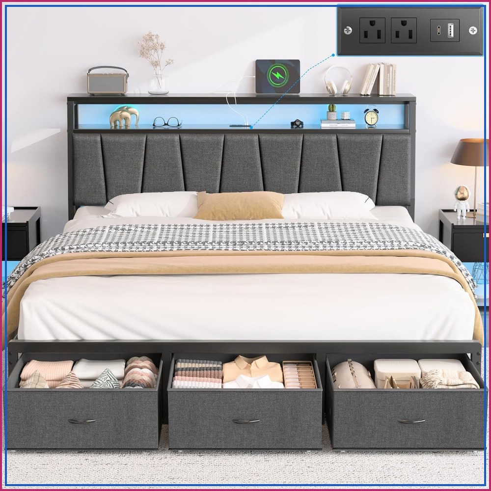 โครงเตียงขนาดคิงไซส์พร้อมหัวเต - King Size Bed Frame With Storage Drawers บทวิจารณ์และราคา