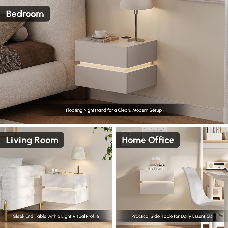 ชุดโต๊ะข้างเตียงลอยตัว 2 ชิ้น  - Floating Nightstand With Led Light บทวิจารณ์และราคา