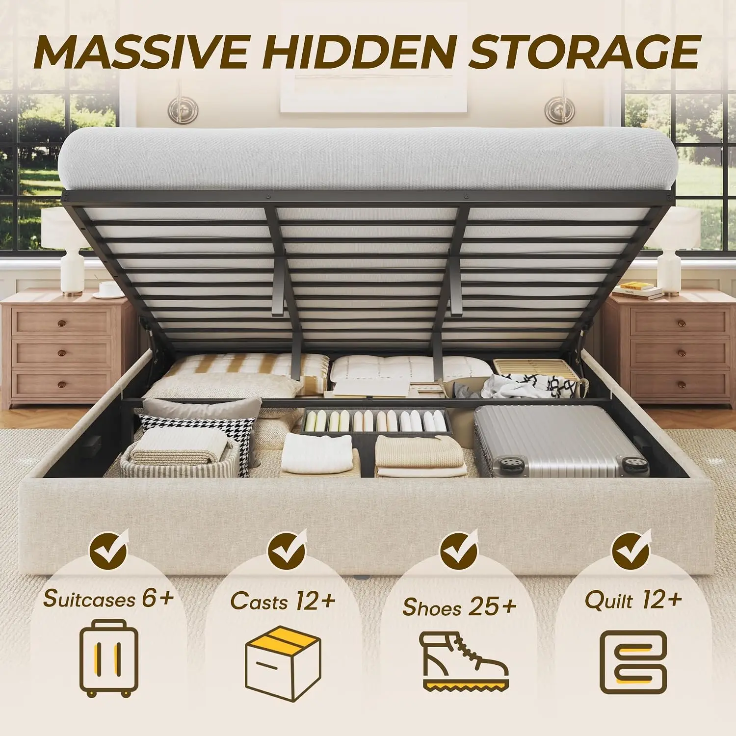 เตียงยกเก็บของขนาดคิงไซส์, เตี - Gas Lift Storage Bed Hydraulic บทวิจารณ์และราคา