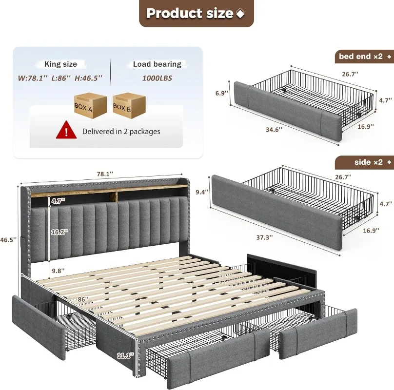 โครงเตียงขนาดคิงไซส์ EnHomee พ - King Size Bed Frame With Storage Drawers บทวิจารณ์และราคา