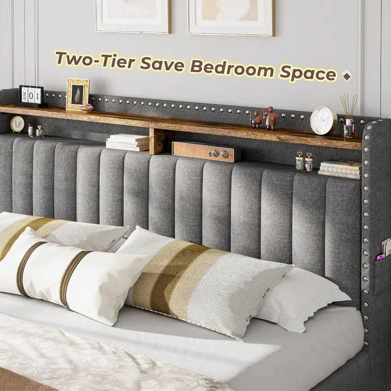 โครงเตียงขนาดคิงไซส์ EnHomee พ - King Size Bed Frame With Storage Drawers บทวิจารณ์และราคา