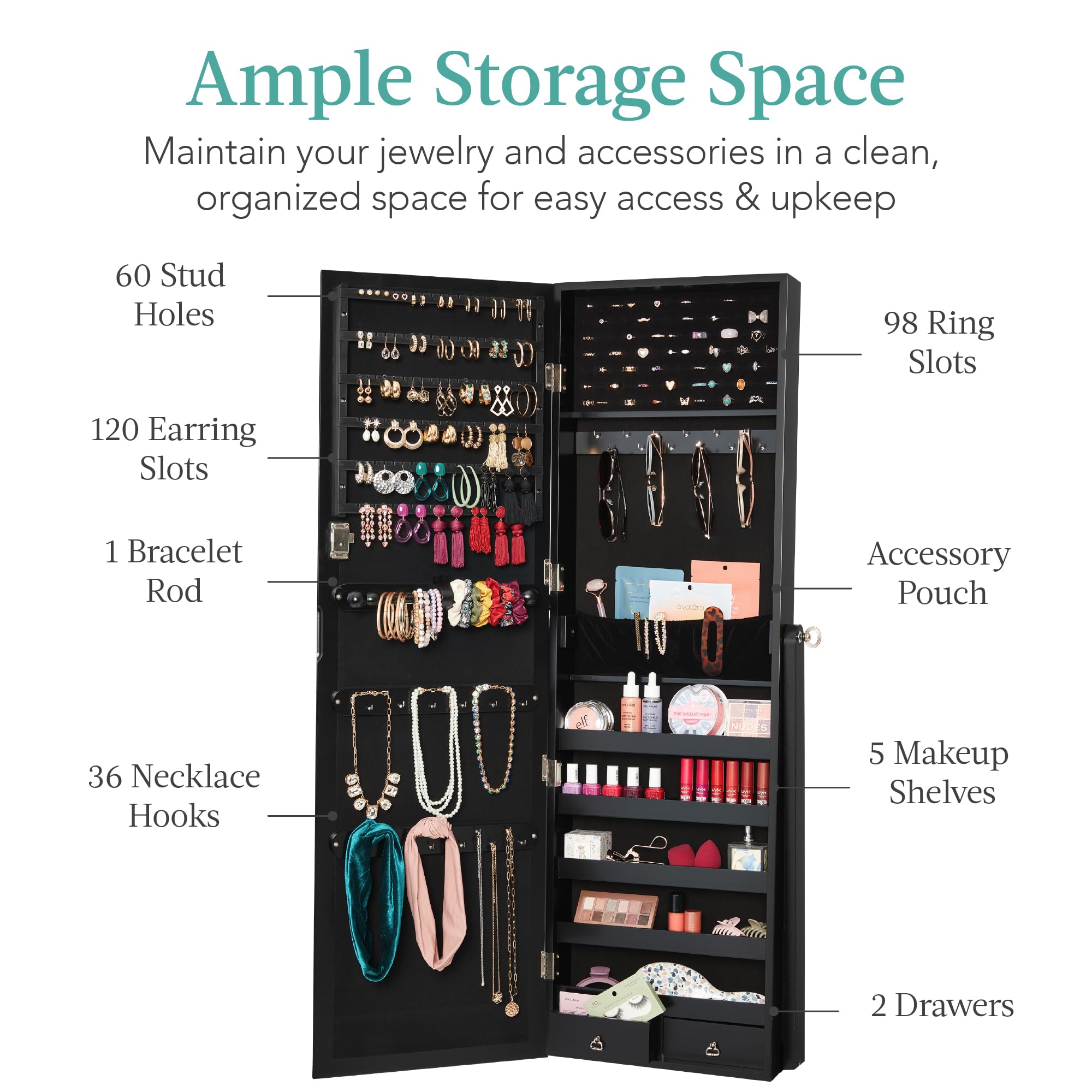 ตู้เก็บเครื่องประดับแบบตั้งพื้ - Full Length Mirror Jewelry Armoire บทวิจารณ์และราคา