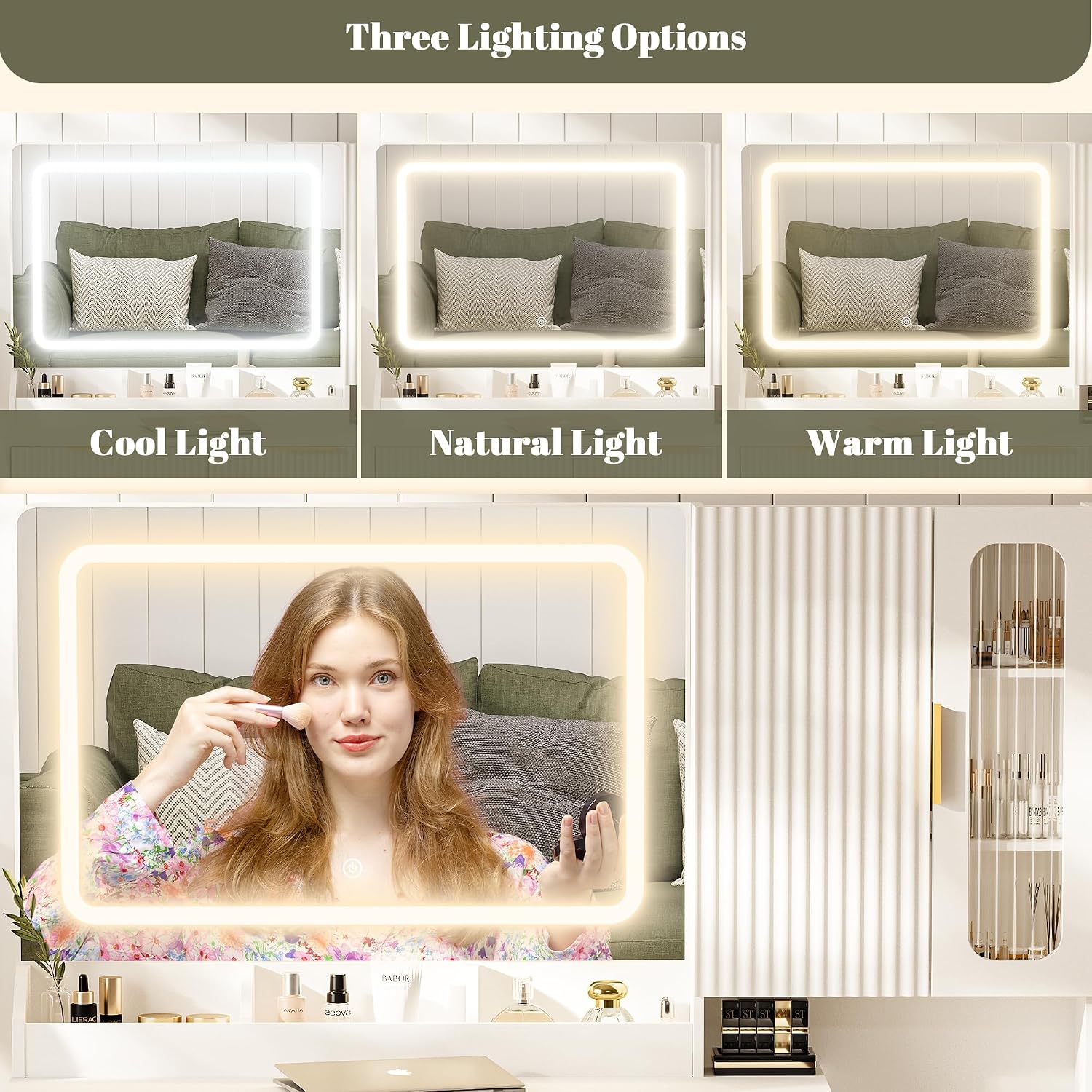 โต๊ะเครื่องแป้งพร้อมกระจกและไฟ - Dressing Table Vanity With Lighted Mirror บทวิจารณ์และราคา