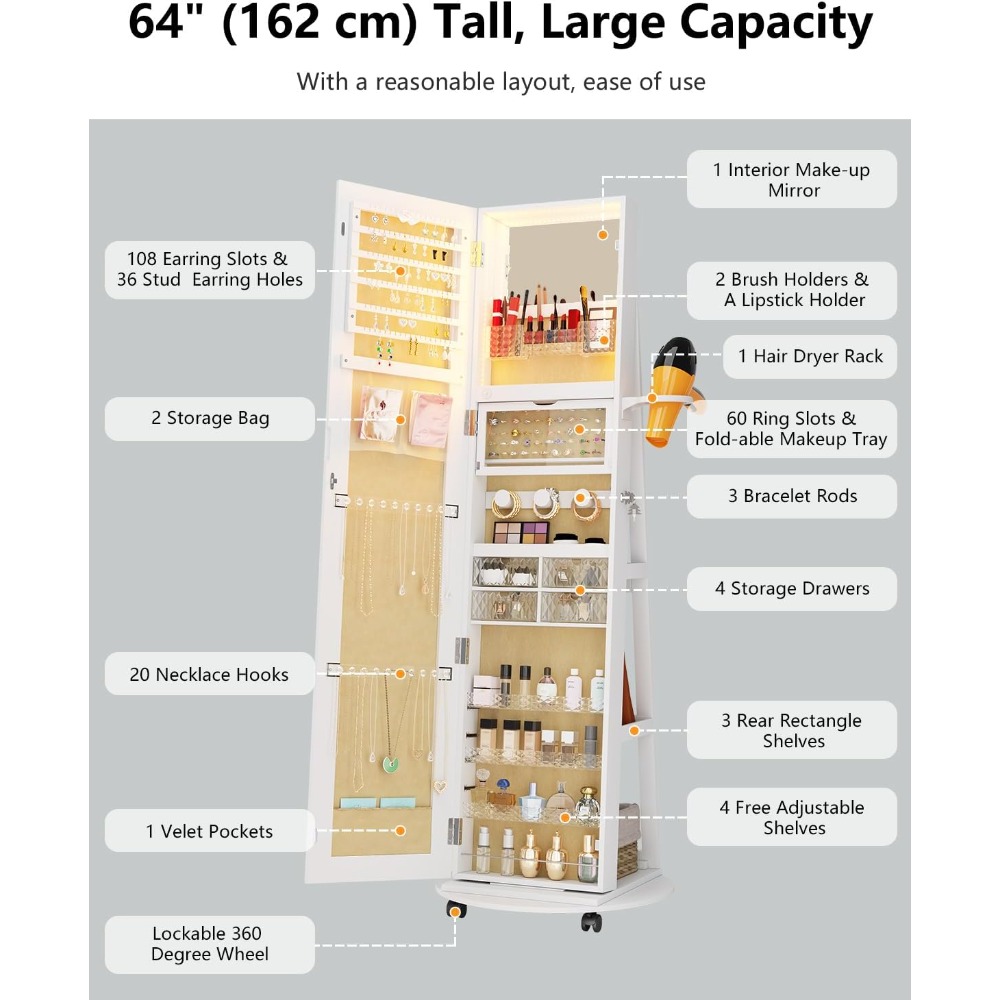ตู้โชว์เครื่องประดับพร้อมกระจก - Full Length Mirror Jewelry Armoire บทวิจารณ์และราคา