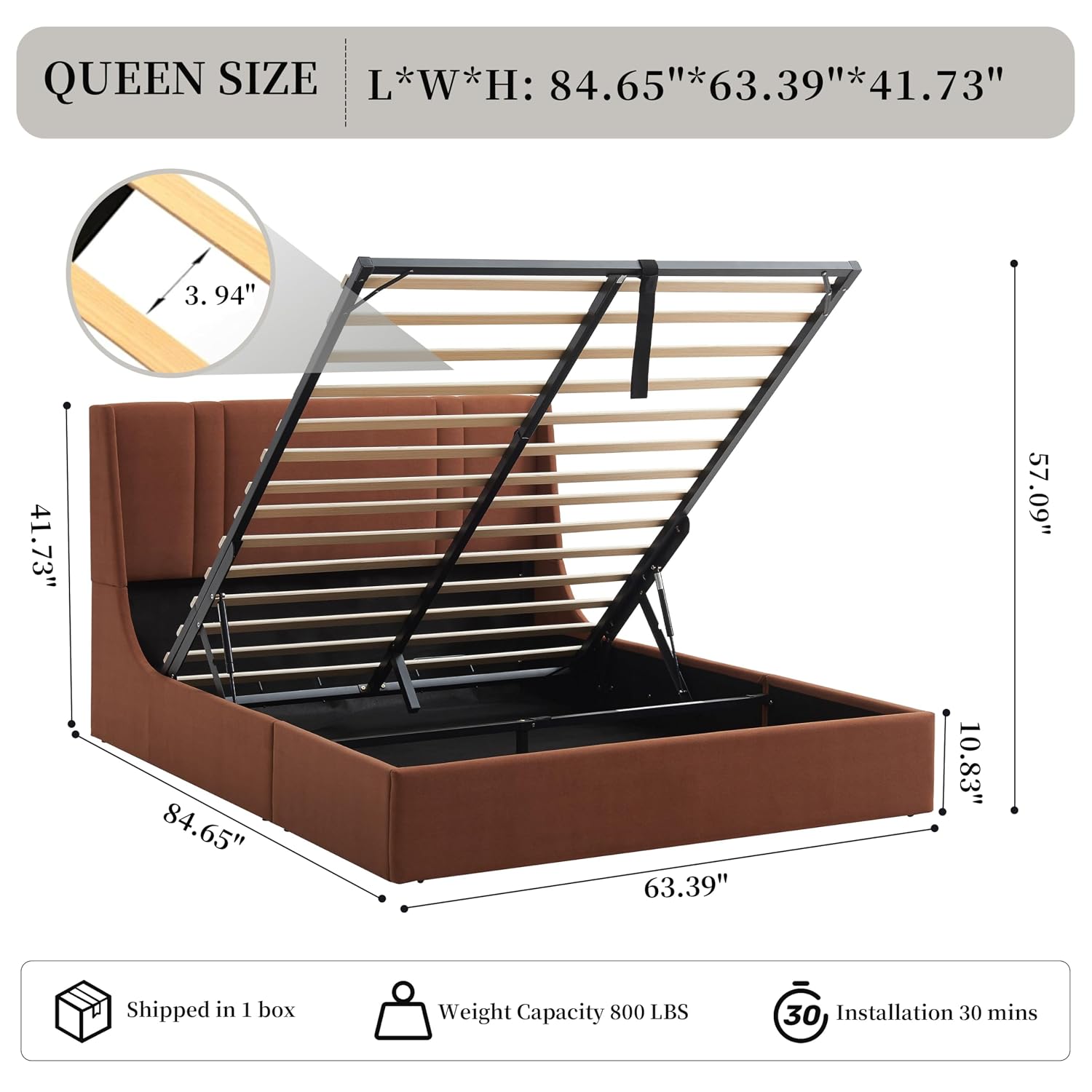 เตียงยกเก็บของแบบควีนไซส์พร้อม - Gas Lift Storage Bed Hydraulic บทวิจารณ์และราคา