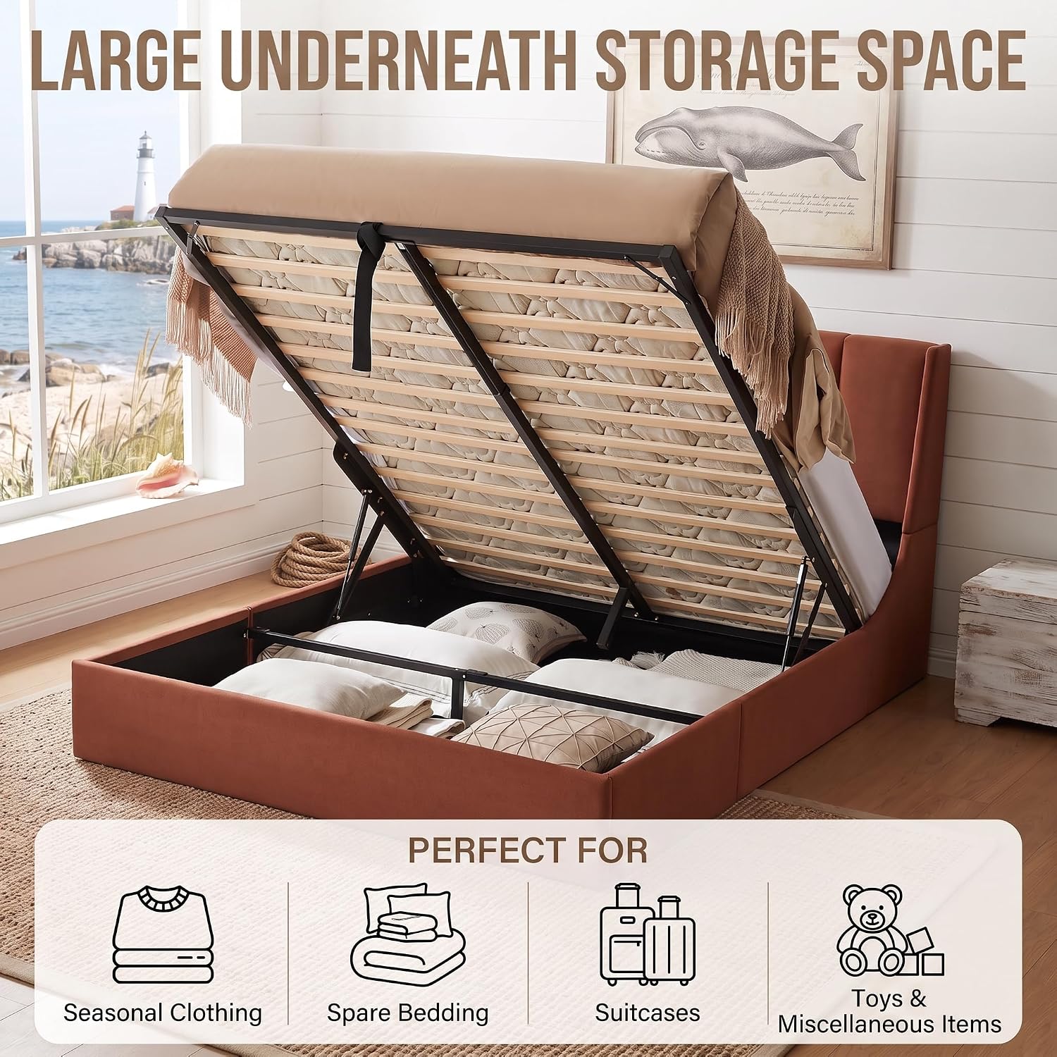 เตียงยกเก็บของแบบควีนไซส์พร้อม - Gas Lift Storage Bed Hydraulic บทวิจารณ์และราคา