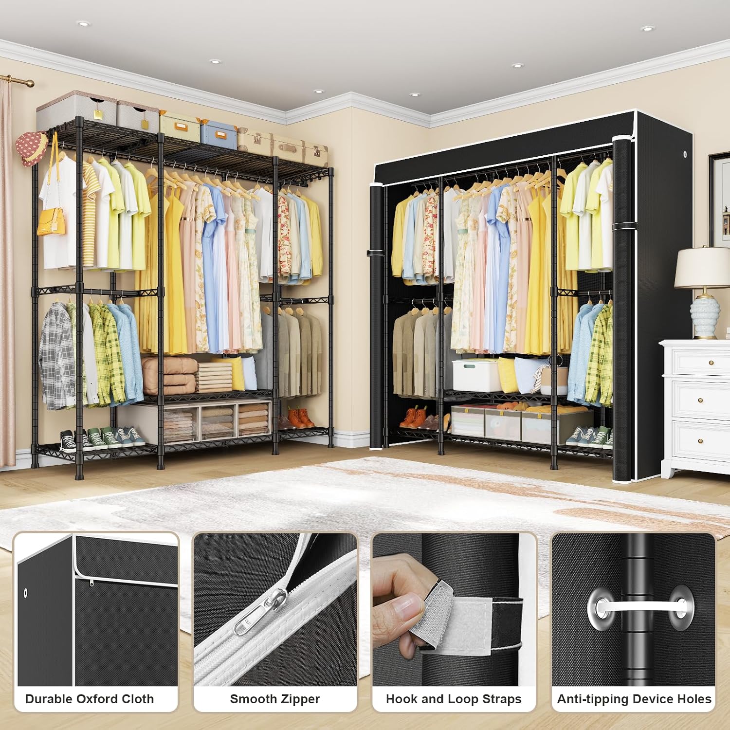 ตู้เสื้อผ้าแบบพกพา E3C ทนทานพิ - Wardrobe Closet Portable Fabric Cover บทวิจารณ์และราคา