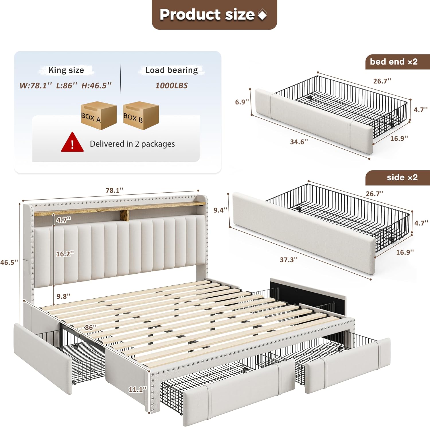 โครงเตียงขนาดคิงไซส์พร้อมลิ้นช - King Size Bed Frame With Storage Drawers บทวิจารณ์และราคา
