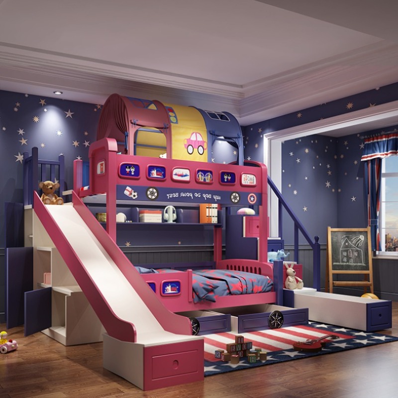 เตียงเด็กสไตล์โมเดิร์นพร้อมสไล - Bunk Bed With Stairs And Slide บทวิจารณ์และราคา