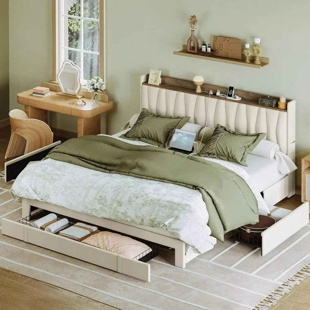 โครงเตียงขนาดคิงไซส์พร้อมหัวเต - King Size Bed Frame With Storage Drawers บทวิจารณ์และราคา