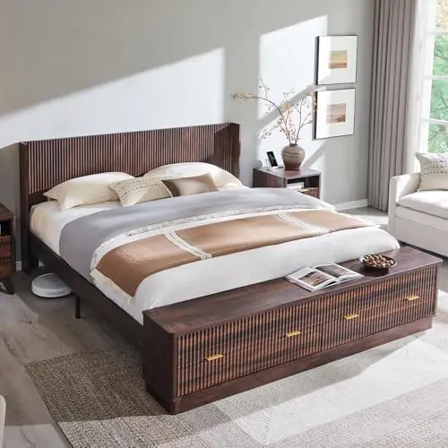 โครงเตียงขนาดคิงไซส์แบบมีร่องพ - King Size Bed Frame With Storage Drawers บทวิจารณ์และราคา