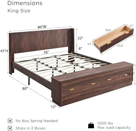 โครงเตียงขนาดคิงไซส์แบบมีร่องพ - King Size Bed Frame With Storage Drawers บทวิจารณ์และราคา