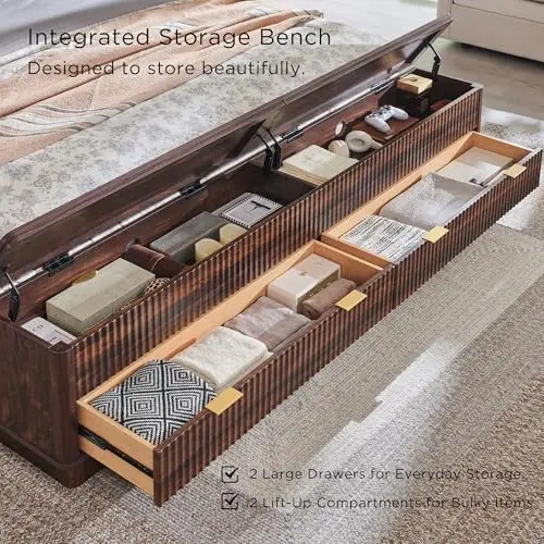 โครงเตียงขนาดคิงไซส์แบบมีร่องพ - King Size Bed Frame With Storage Drawers บทวิจารณ์และราคา