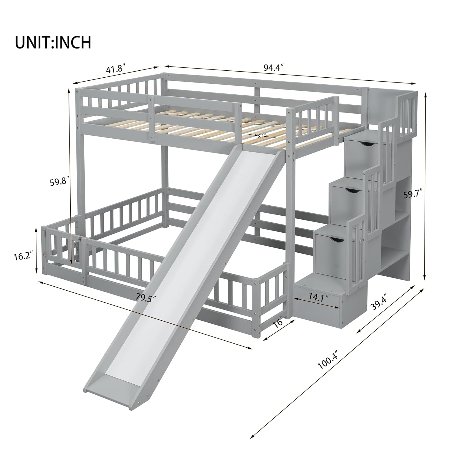 เตียงสองชั้นแบบเตียงเดี่ยวด้าน - Bunk Bed With Stairs And Slide บทวิจารณ์และราคา