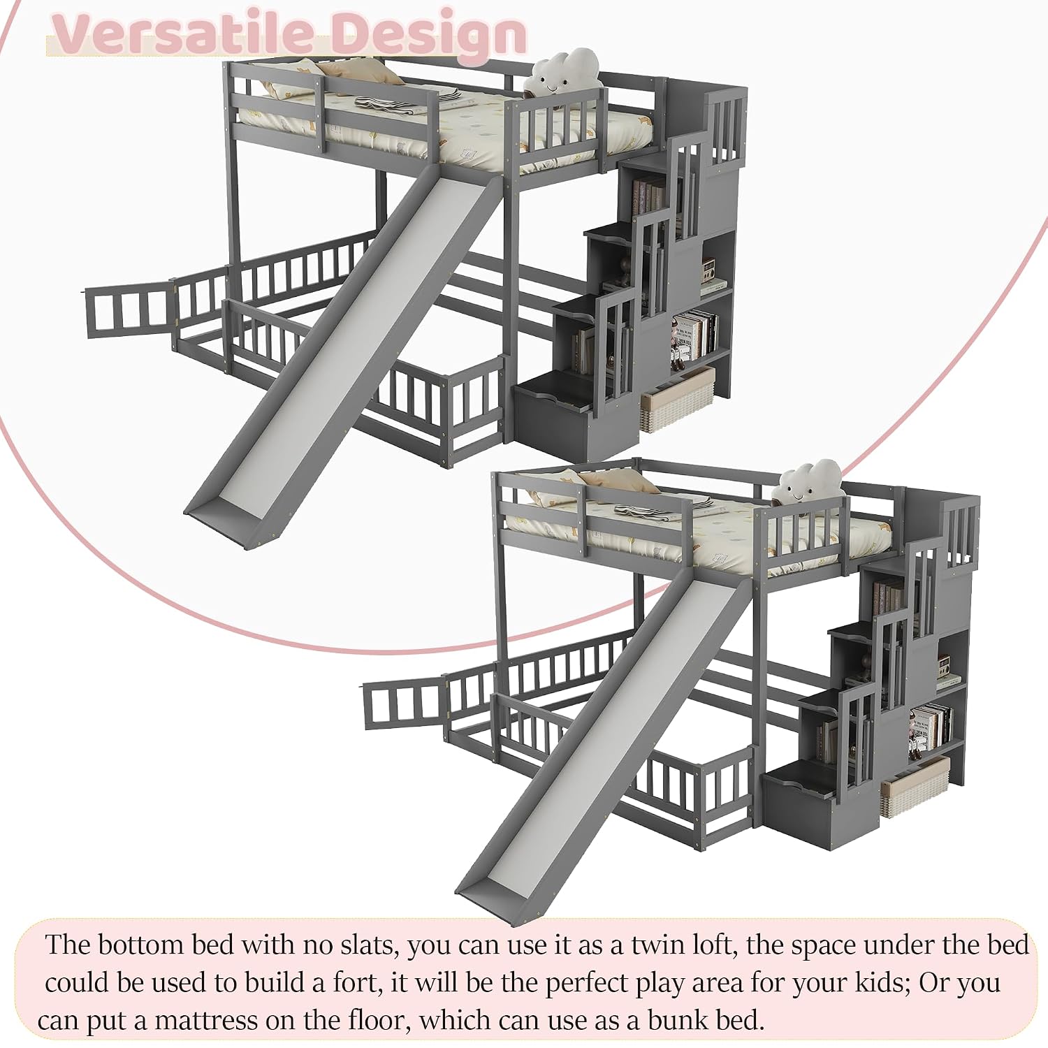 เตียงสองชั้นแบบเตียงเดี่ยวด้าน - Bunk Bed With Stairs And Slide บทวิจารณ์และราคา